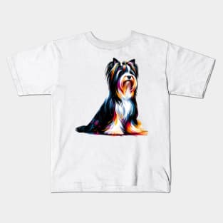 Elegant Biewer Terrier in Colorful Splash Art Style Kids T-Shirt